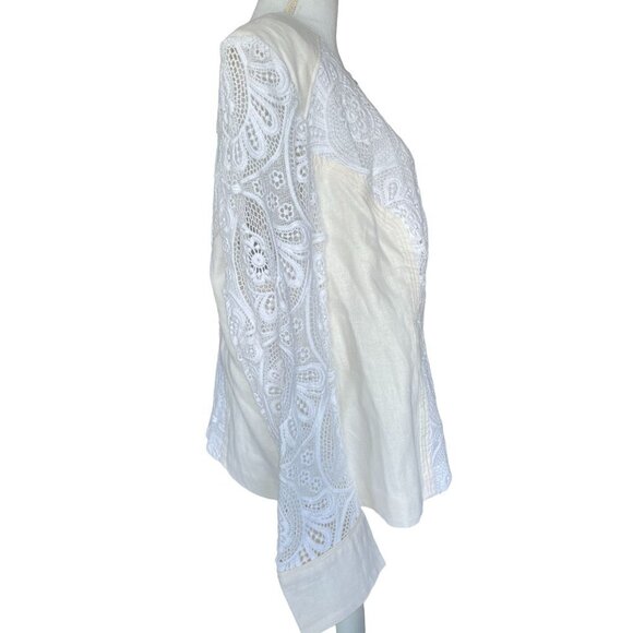 INC International Concepts Women's Jacket Sz 3X Cotton Linen Lace Insets White - Picture 5 of 13